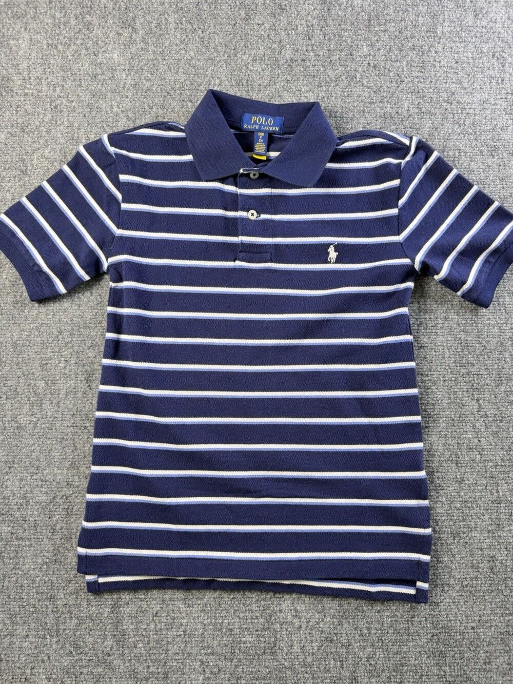 Polo Ralph Lauren Boys Size 8 Polo Shirt Navy Blue Striped Pony Preppy